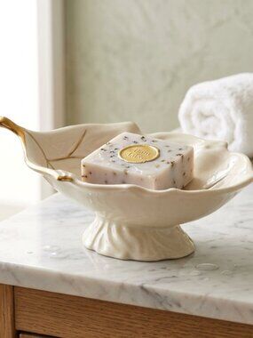 Vintage Carlton Ware Gold Trim Leaf Ceramic Pedestal Trinket Soap Trinket Dish